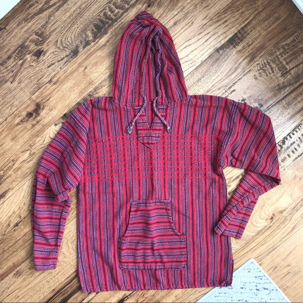 Red BOH Mexican Drug Rug Pull Over Size S